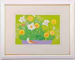 Amazon.co.jp: 吉岡浩太郎 「花と小鳥」 花 絵画 小鳥 絵 シルク